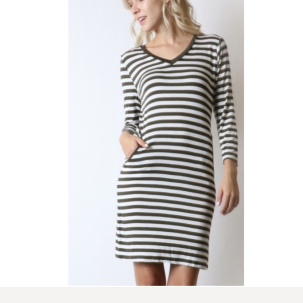 Olive Striped dress - Picture 1 of 3